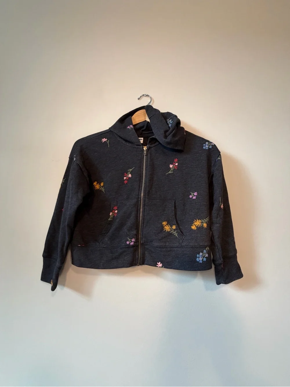 Old Navy Black Hooded Zip Sweatshirt with Floral Print